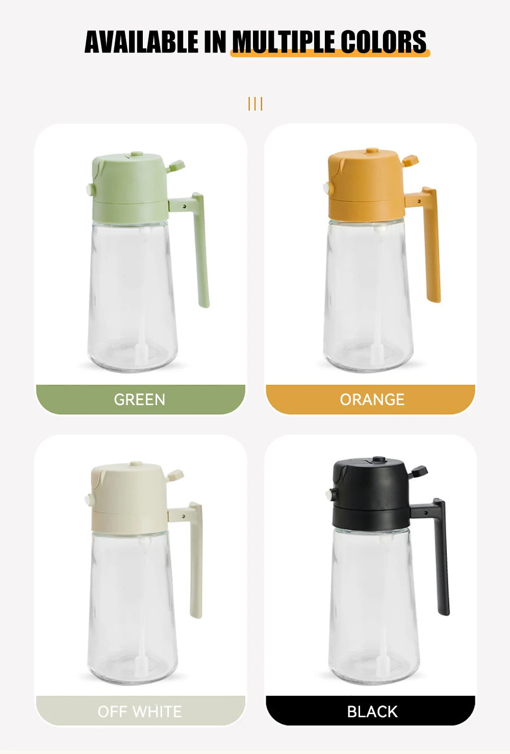 Botella vacía de aceite de 500mL, pulverizador y vertedor 2 en 1, contenedor de aceite de plástico, dispensador de aceite de cocina, vaporizador, vinagrera para acampar y barbacoa
