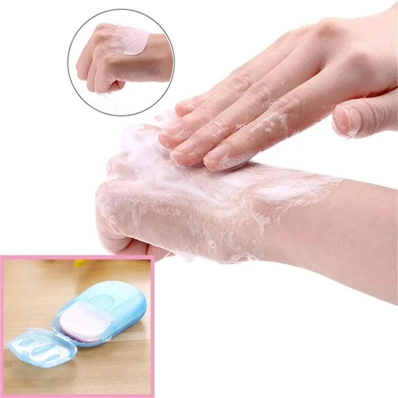 Jabón portátil de papel desechable para viajes, Camping, Mini jabones de limpieza para lavar, limpieza de manos para senderismo al aire libre, suministros al aire libre