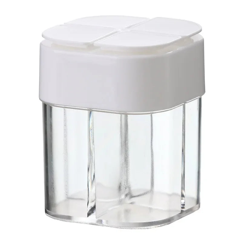 Tarro de condimentos para acampar 4 en 1 con tapa, dispensador de especias transparente, 4 compartimentos para cocinar al aire libre, barbacoa, salero y pimentero