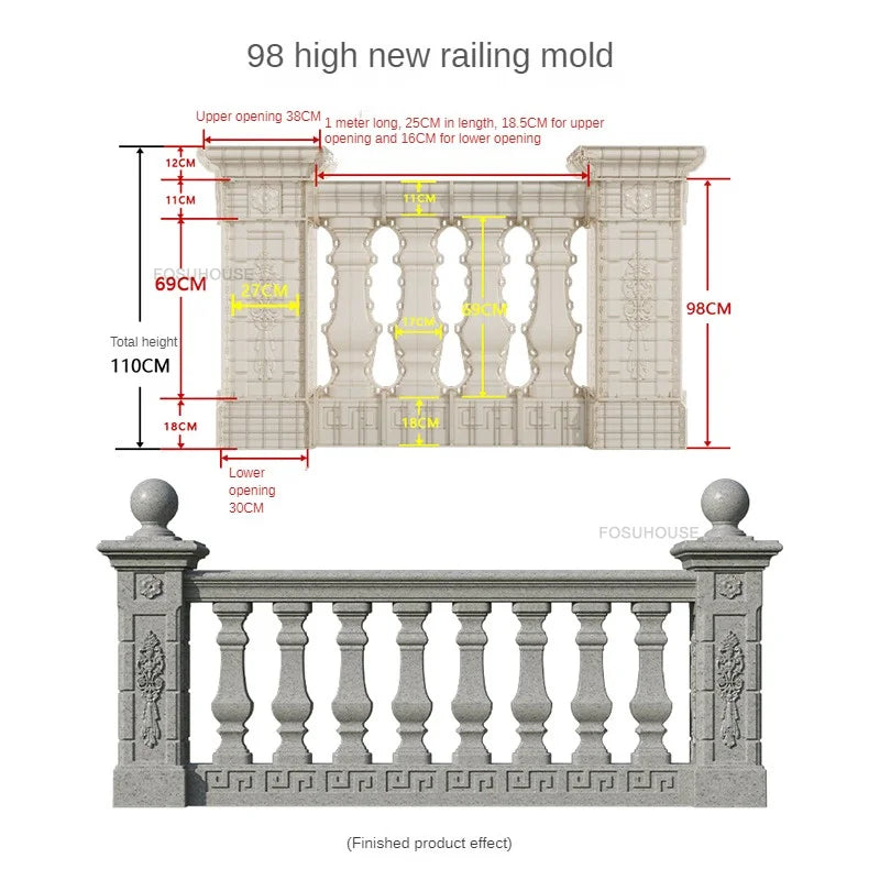 Nuevo molde de barandilla de columna romana gruesa, edificios de jardín, barandilla fundida en el lugar, columna de cemento, molde de barandilla reutilizable para balcón