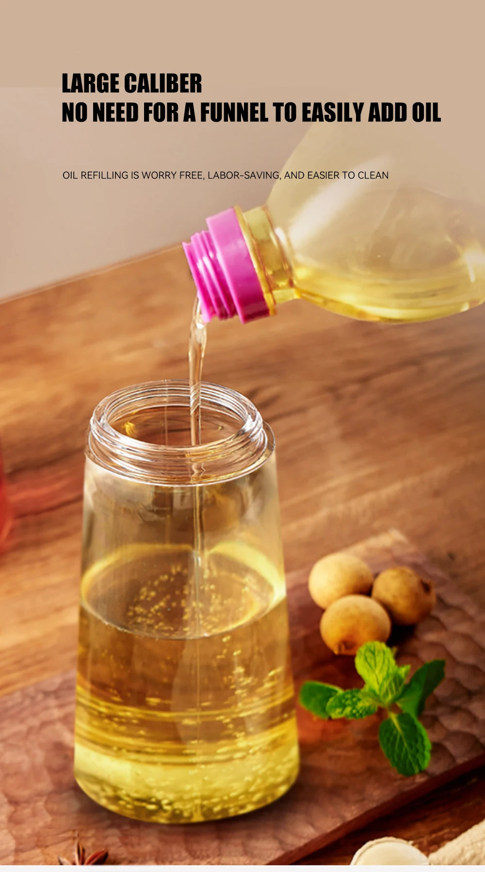 Botella vacía de aceite de 500mL, pulverizador y vertedor 2 en 1, contenedor de aceite de plástico, dispensador de aceite de cocina, vaporizador, vinagrera para acampar y barbacoa