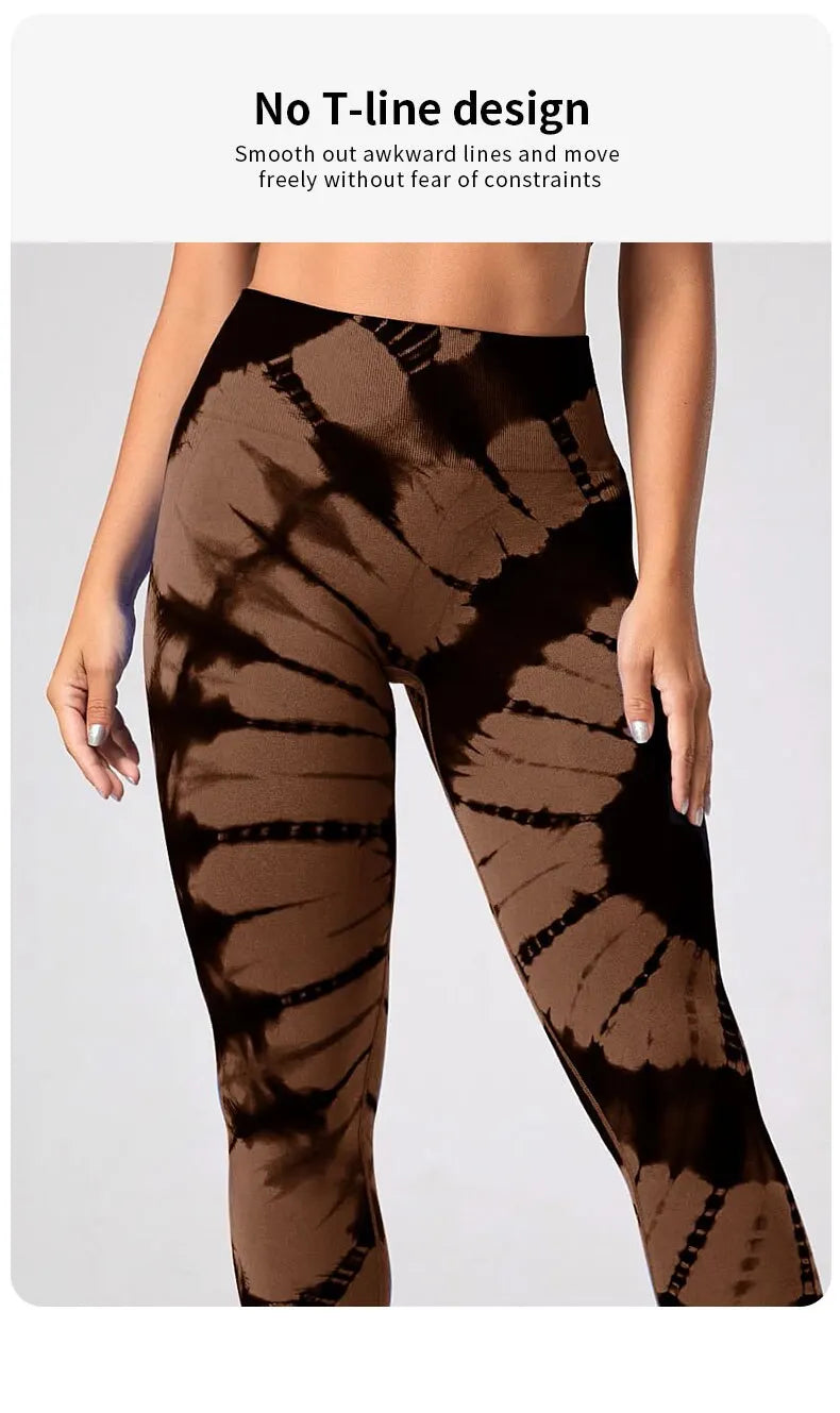 Mallas deportivas sin costuras para mujer, pantalones de Yoga de cintura alta, efecto Tie Dye, para entrenamiento, realce de glúteos, para gimnasio