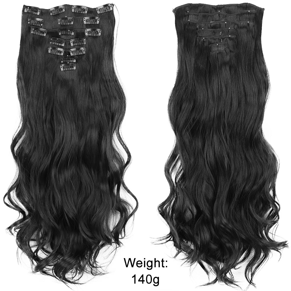 7 unids/set 16 Clips extensión de cabello negro largo liso pelo Natural Ombre peluca fibra resistente al calor para peinado de mujer