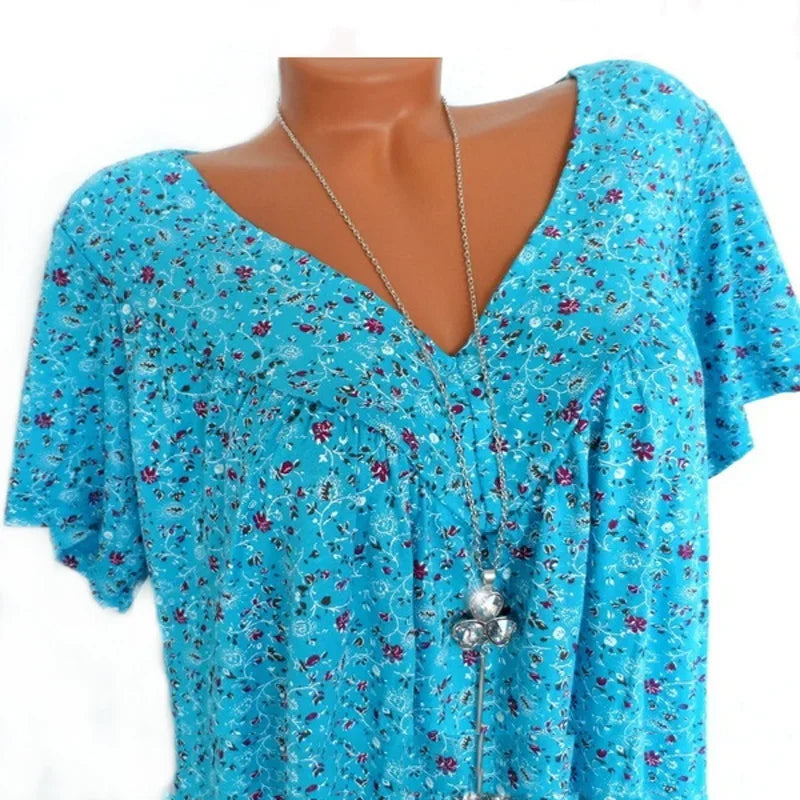 Camiseta holgada sin mangas para mujer, ropa de dormir de casa con cuello en V, Tops con estampado Floral, camisetas informales sexys a la moda para mujer