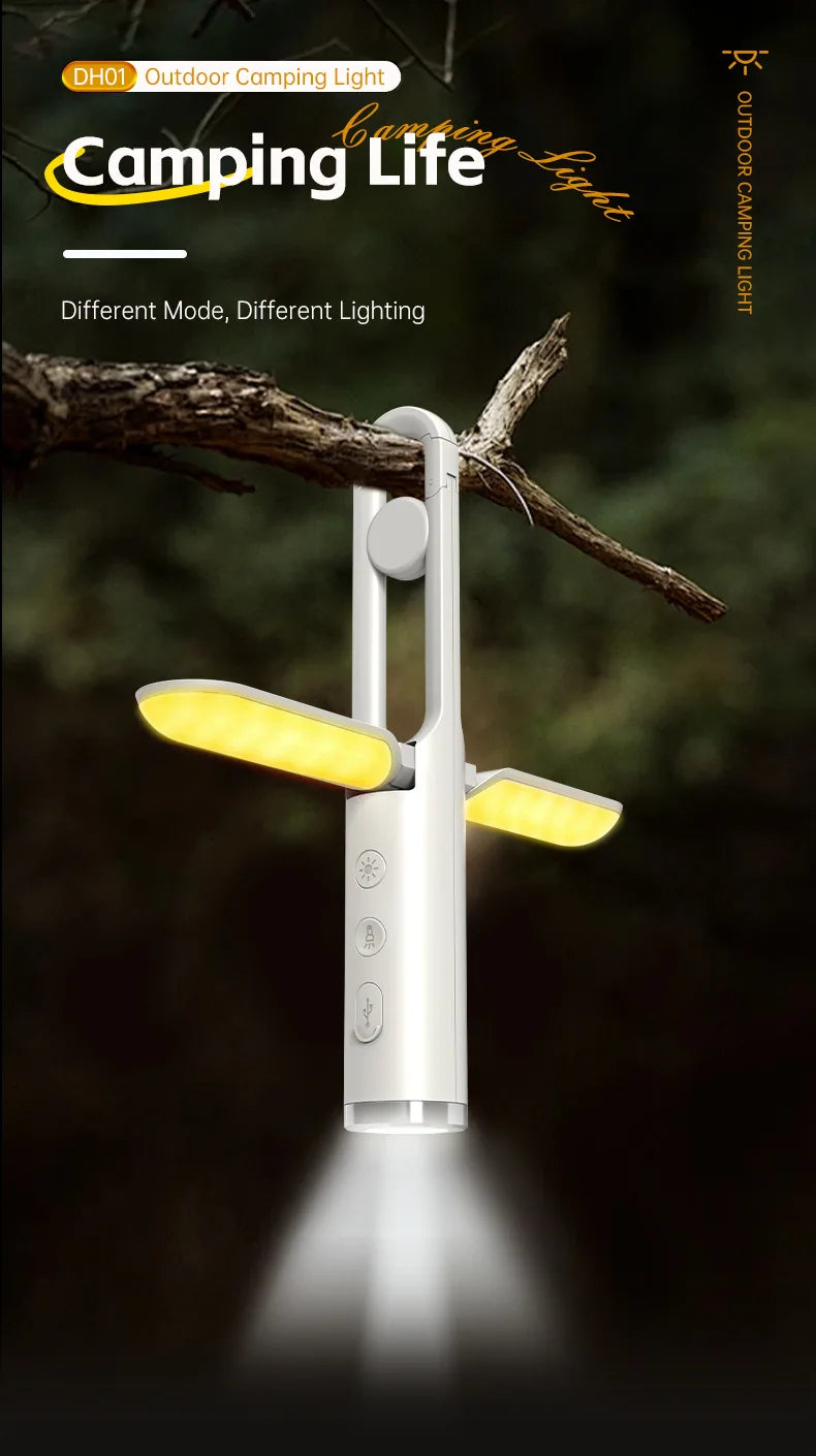 Linterna de Camping UltraBrillante con Linterna y Modo SOS - Plegable, Carga Tipo-C, Impermeable IP53 para Senderismo/Reparaciones de Emergencia