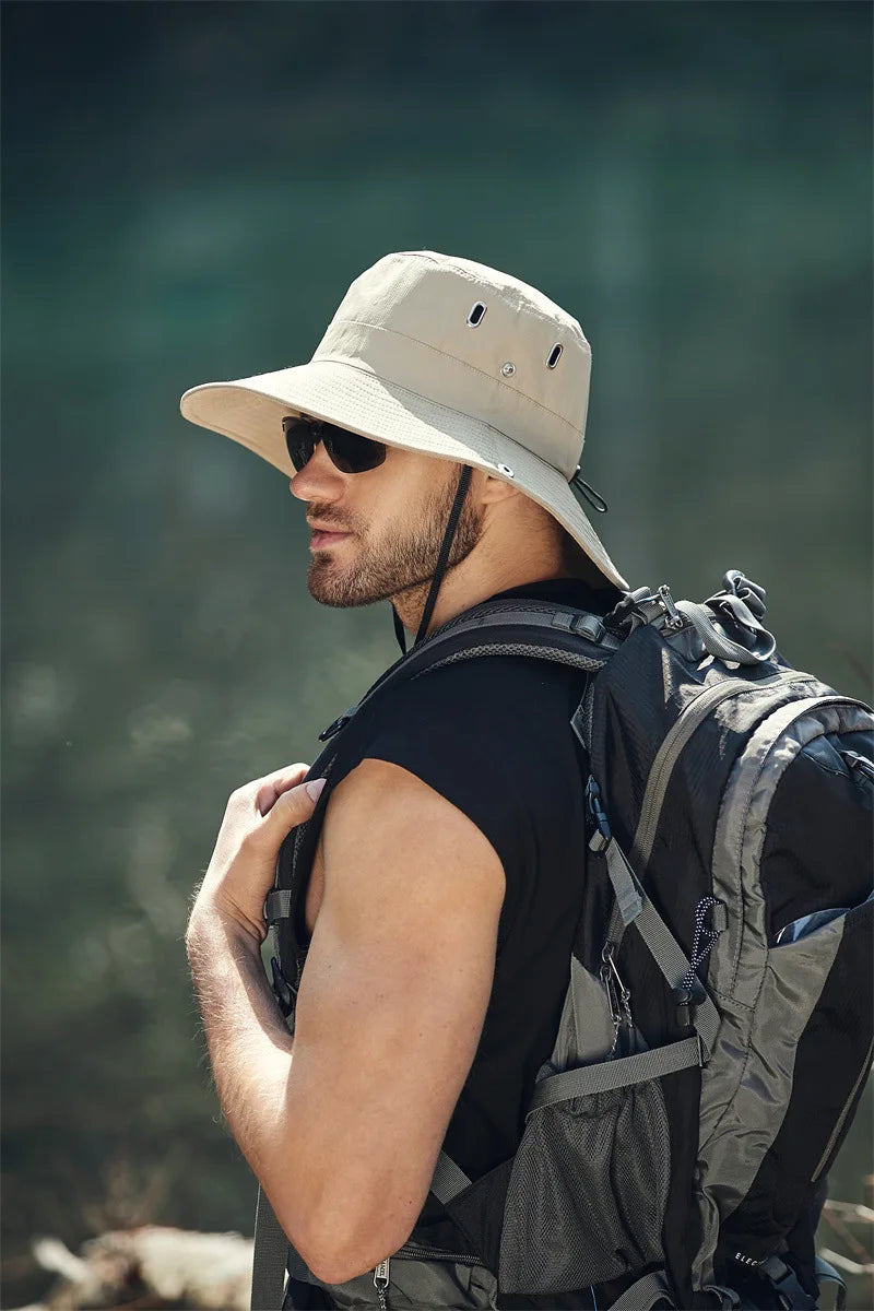 Sombrero de pescador de ala ancha y grande para hombre, gorra impermeable con protección UV para el sol, senderismo, pesca, escalada, sombreros de cubo de Safari de gran tamaño, verano