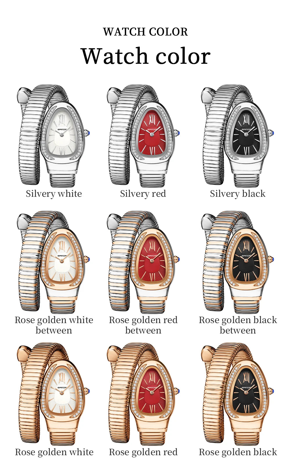 SANDA, superventas, 1151 reloj de mujer de gama alta con incrustaciones de diamantes en forma de serpiente, reloj de cuarzo de lujo ligero con temperamento Retro para mujer