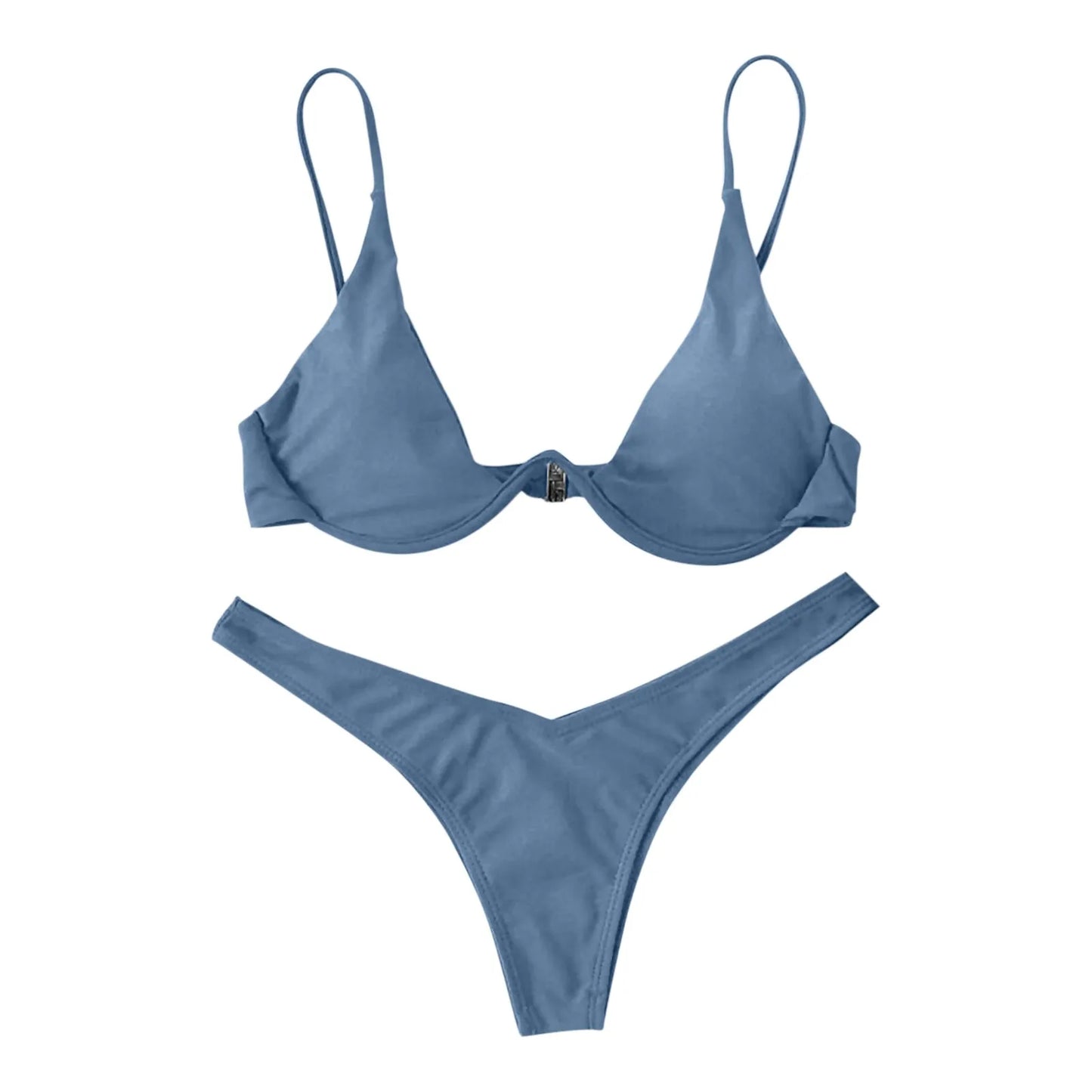 Bikini Sexy con aros para Mujer, traje de baño rojo liso con sujetador de realce, Tanga, traje de baño con cuello Halter y cuello de pico, Mini microtanga 2024