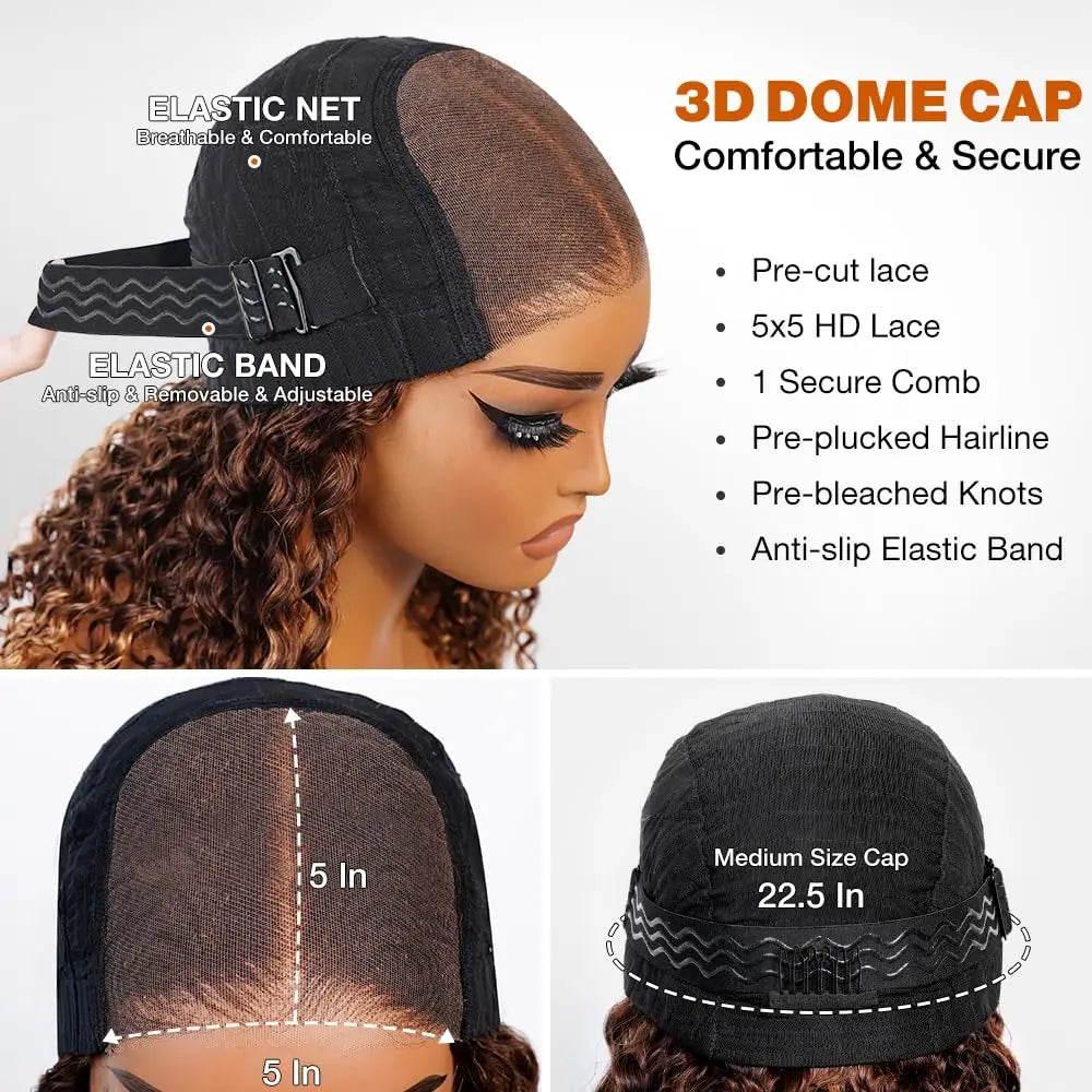 Pelucas Bob sin pegamento de color rubio miel de onda profunda, cabello humano prearrancado, precortado, desgaste y Go, pelucas rizadas, peluca con malla frontal HD ombré
