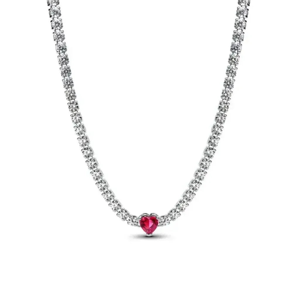 Nuevo original Plata de Ley 925 chapada brillante en forma de corazón collar pulsera mujer regalo de cumpleaños del Día de San Valentín joyería DIY