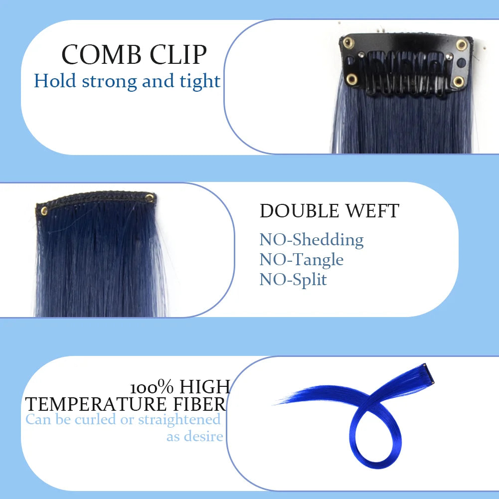 10 unids/pack de extensiones de cabello con Clip para fiesta de colores para niñas, postizos sintéticos de pelo liso de 22 pulgadas de colores Omber