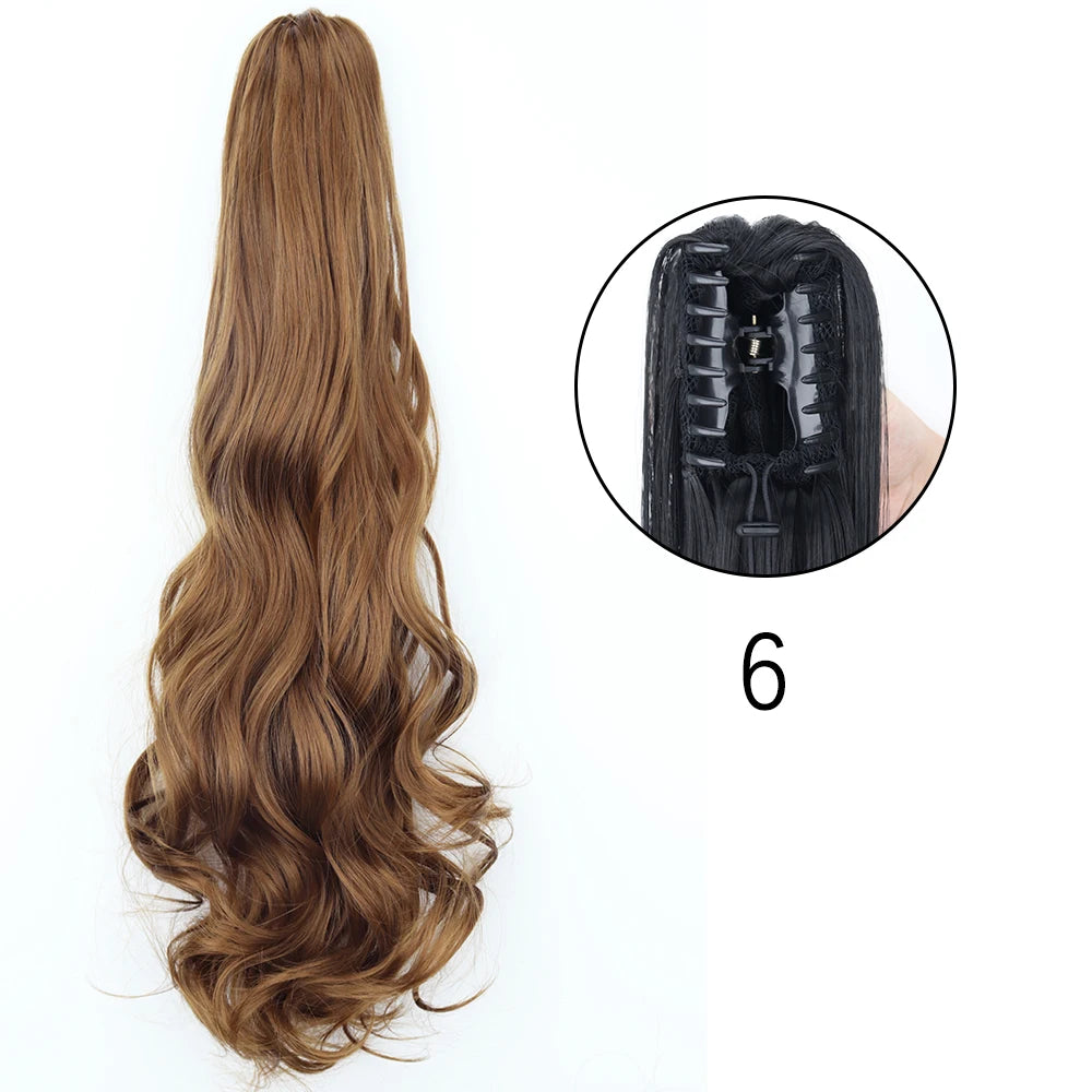 Extensiones de cabello de cola de caballo con Clip de garra larga y recta sintética, pieza de cabello de cola de caballo resistente al calor de 24 pulgadas para mujer, fiesta diaria