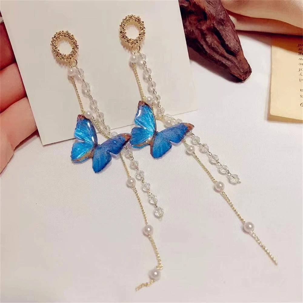 Pendientes de mariposa con borlas largas y perlas de cristal de circón para mujer, joyerÃa colgante de lujo, regalos, nuevo