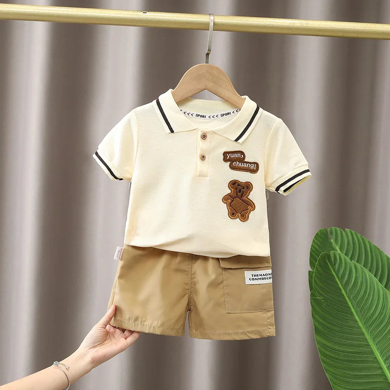 1Set Boys Girls Leisure Set Fashion Children Short Sleeve Shorts Sets Summer Kids Clothes Baby Tee Pants Solid Color Tracksuits