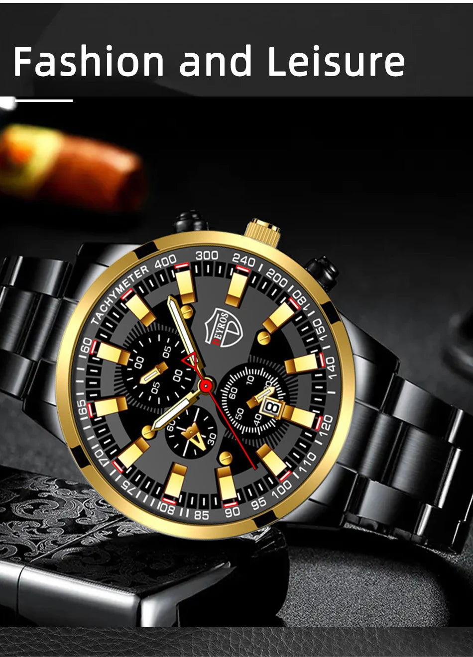 Reloj de cuarzo con banda de acero Digital con aguja dorada para hombre, informal, de lujo, con calendario, diseñado para hombres exitosos, clásico