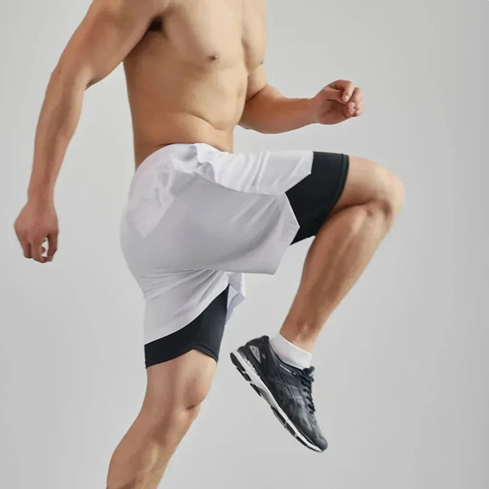 Pantalones cortos deportivos dos en uno para hombre, ropa deportiva transpirable e informal de secado rápido, de doble capa, para correr, M-3XL