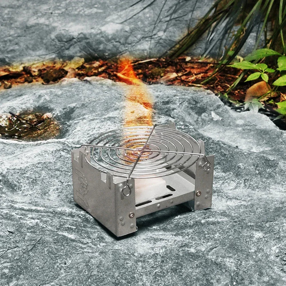 Mini quemador de estufa de Alcohol, cocina de combustible sólida portátil para mochilero, estufa de Camping a prueba de viento para emergencias y barbacoa al aire libre, 1 ud.