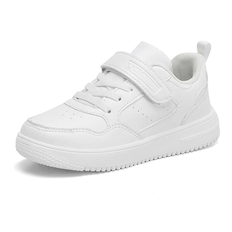Zapatillas de deporte para niños, zapatos informales de cuero negro, zapatos planos para caminar para estudiantes, calzado deportivo ligero antideslizante para tenis para niñas