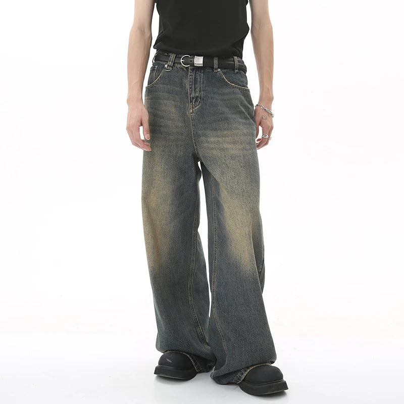 IEFB, pantalones vaqueros de verano para hombre, pantalones vaqueros lavados de color azul viejo para hombre, ropa informal recta para hombre, pantalones sueltos de pierna ancha, nueva moda 9C354