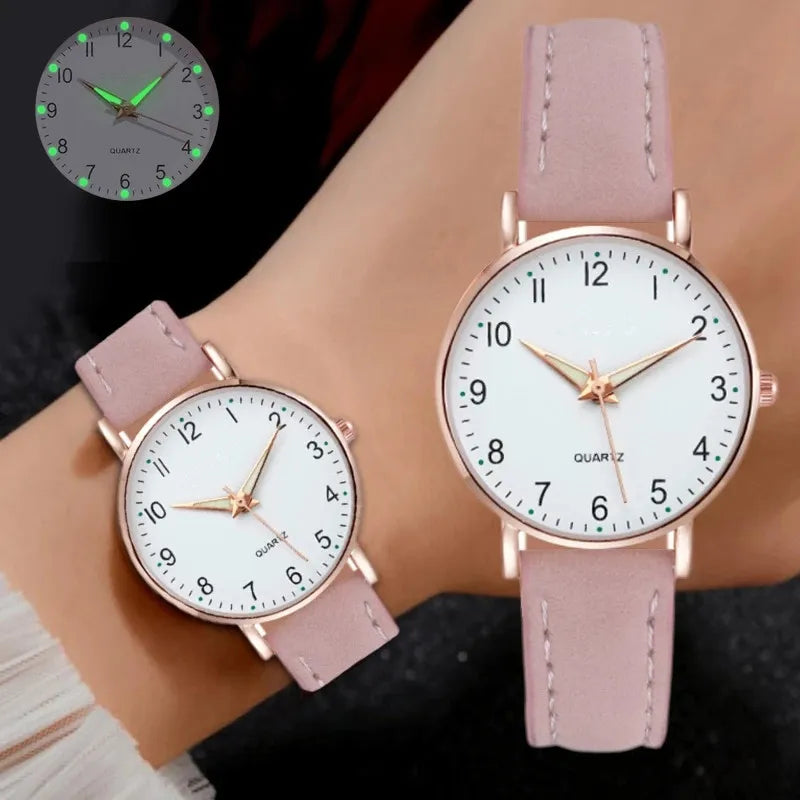 Reloj de Mujer a la moda para Mujer, relojes con correa de cuero, Reloj de pulsera luminoso de cuarzo analógico de lujo para Mujer, Reloj femenino