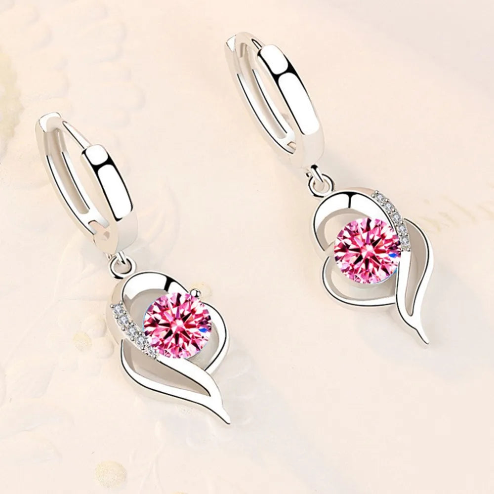 Pendientes de plata de ley 925 con circonita de cristal para mujer, joyería de moda de alta calidad, azul, rosa, blanco y morado, superventas