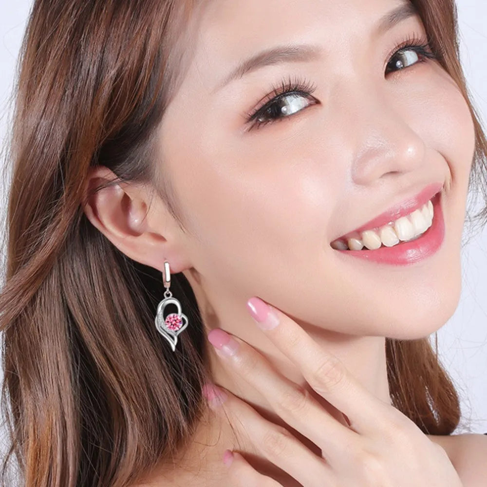Pendientes de plata de ley 925 con circonita de cristal para mujer, joyería de moda de alta calidad, azul, rosa, blanco y morado, superventas