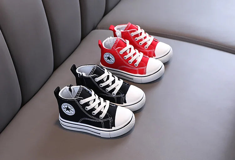 Zapatos de lona de caña media para niños, zapatos informales cómodos de fondo suave para niños y niñas, zapatos de tablero transpirables antideslizantes
