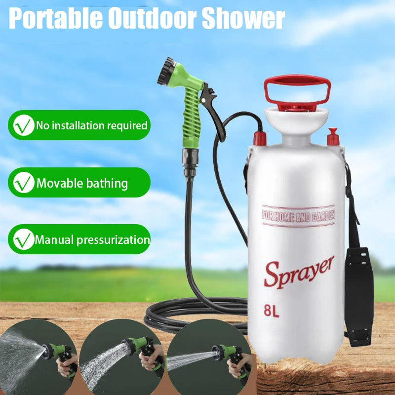 Ducha portátil de 4/8L para acampar, ducha exterior con manguera de 3m para viajar, senderismo, rociador multifunción para riego, lavado de coches