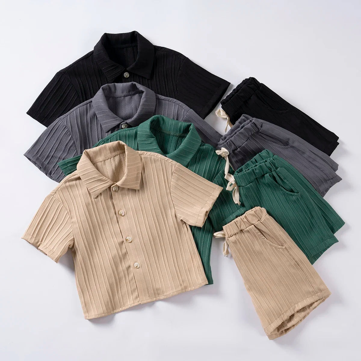 Conjunto de ropa informal para niños, camisa de manga corta con solapa y pantalones cortos de cintura elástica, traje de moda de 2 piezas, Verano
