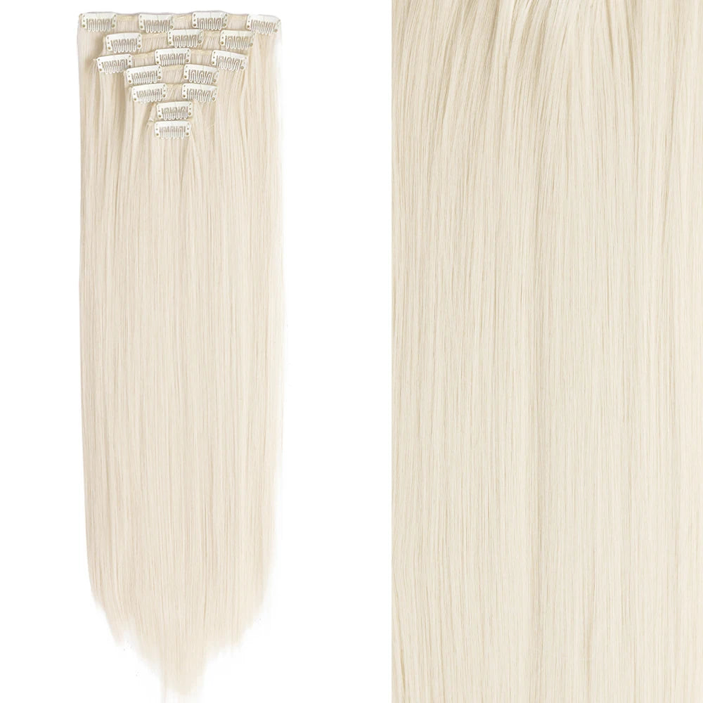 7 unids/set 16 Clips extensión de cabello negro largo liso pelo Natural Ombre peluca fibra resistente al calor para peinado de mujer