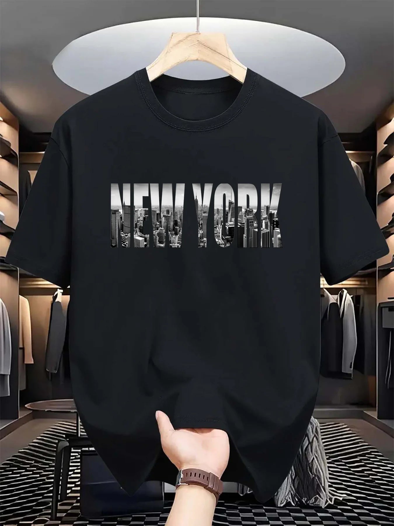 Camiseta de manga corta con cuello redondo para hombre, 100% de algodón puro, informal, holgada, de talla grande, con estampado de Nueva York City, deportiva, cómoda, de verano