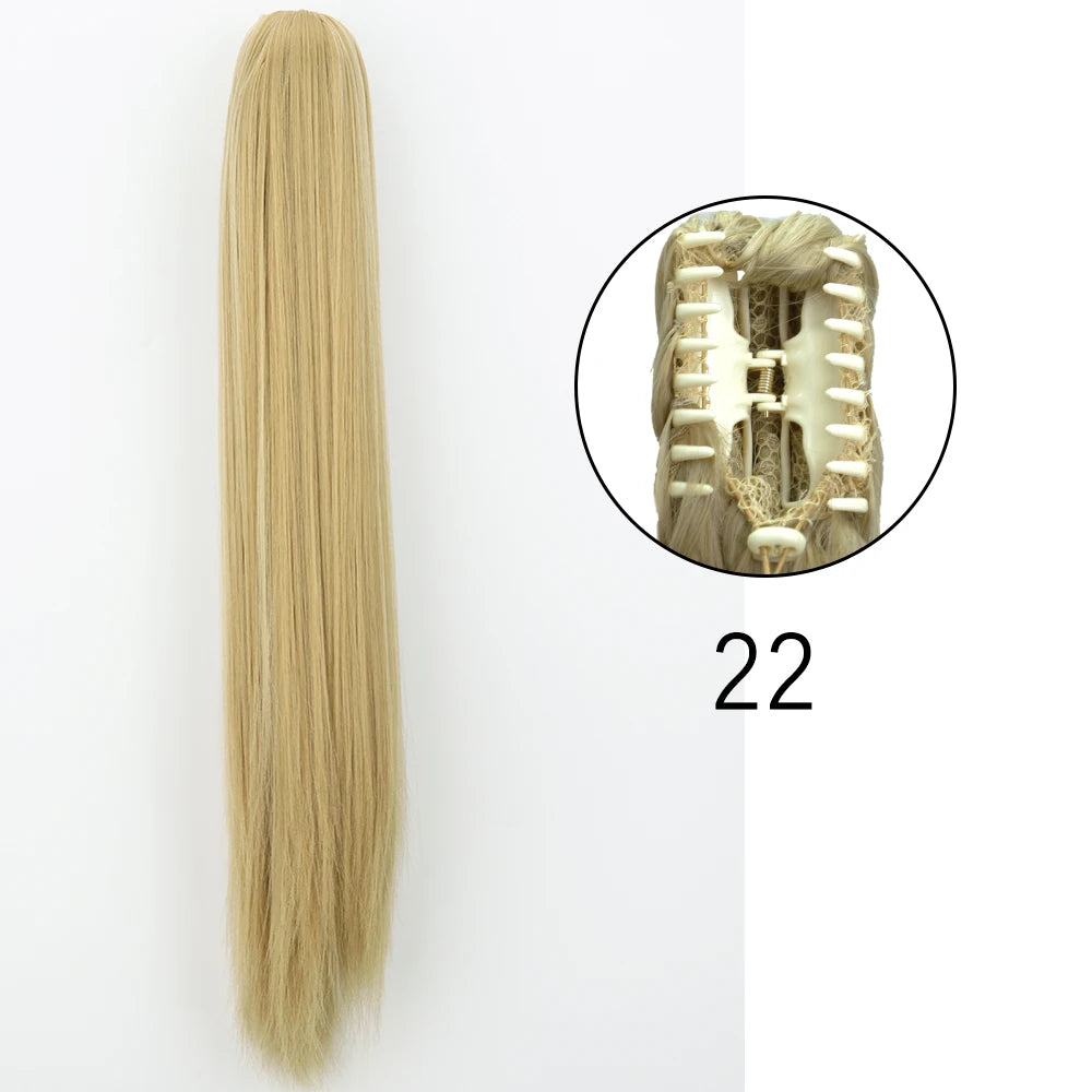 Extensiones de cabello de cola de caballo con Clip de garra larga y recta sintética, pieza de cabello de cola de caballo resistente al calor de 24 pulgadas para mujer, fiesta diaria