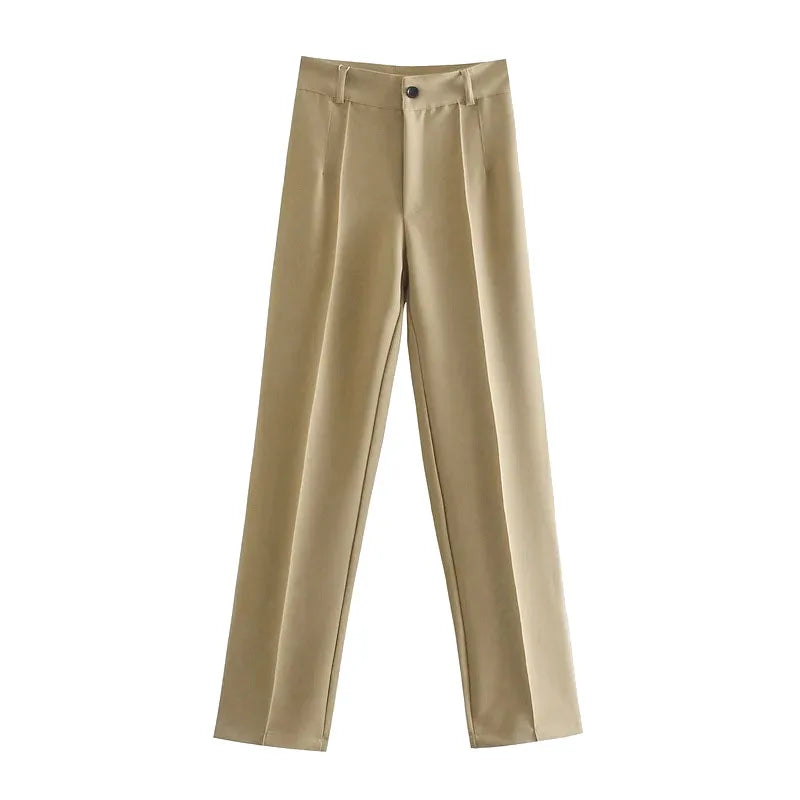 TRZA, pantalones rectos elegantes a la moda para oficina para Mujer, pantalones Vintage de cintura alta con cremallera, pantalones para Mujer