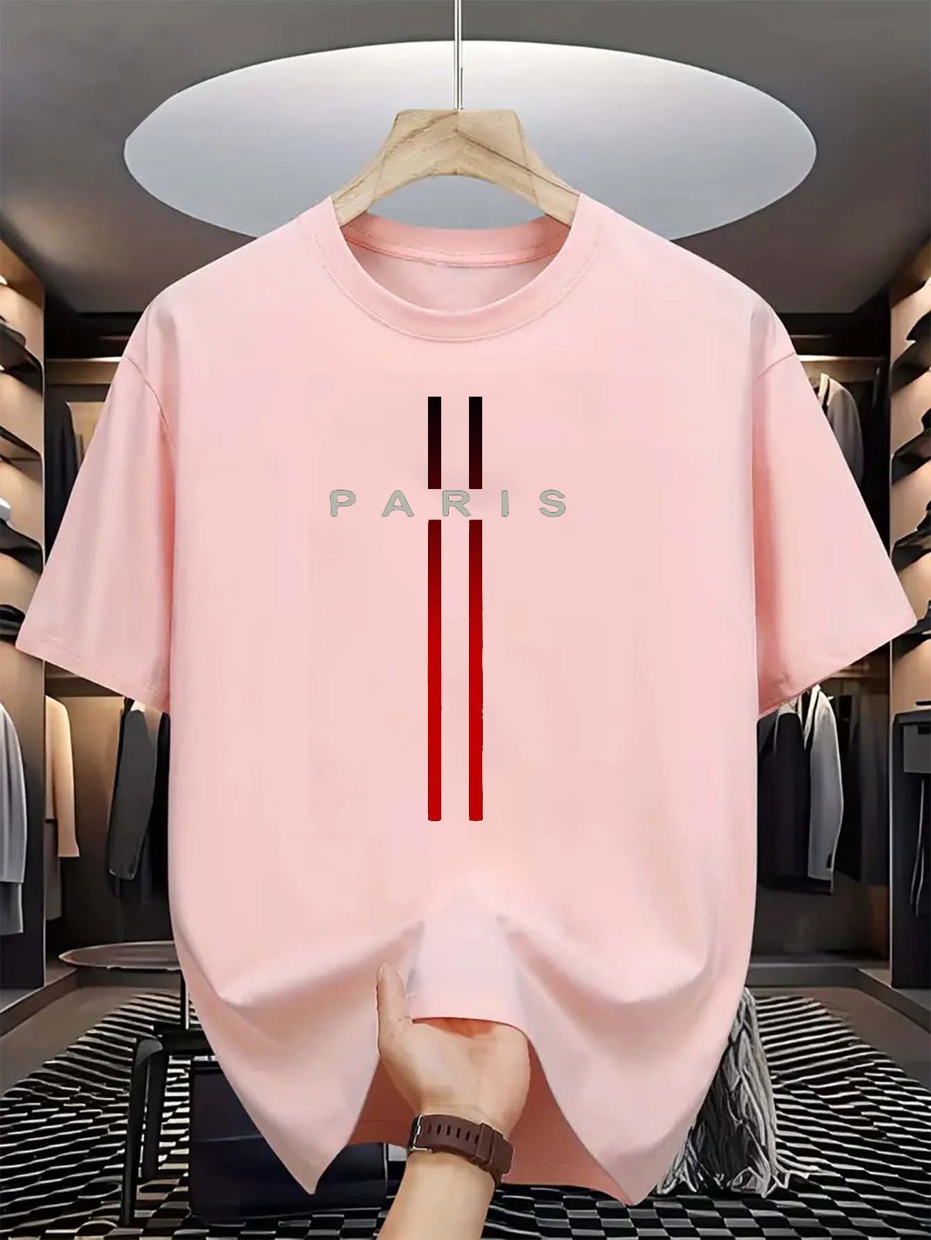 Camiseta holgada informal de verano 100% de algodón puro para hombre, camiseta de manga corta con cuello redondo y estampado de letras de ParÃs a la moda