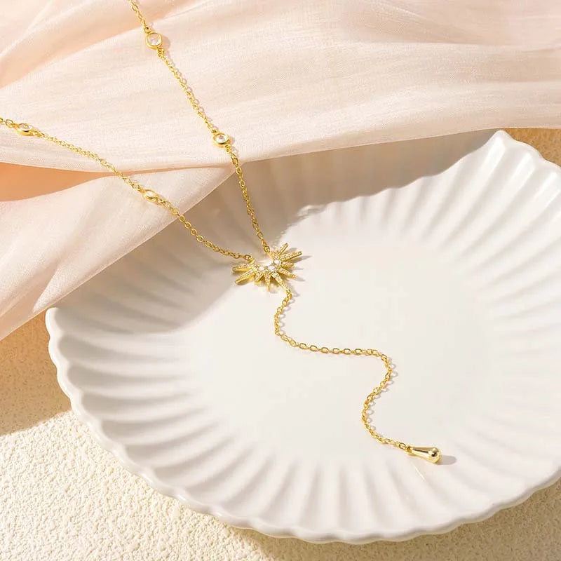 Collares con colgante en forma de Y de Color dorado a la moda para mujeres y niñas, Gargantilla larga con borla de circonia cúbica de lujo, regalo de joyerÃa