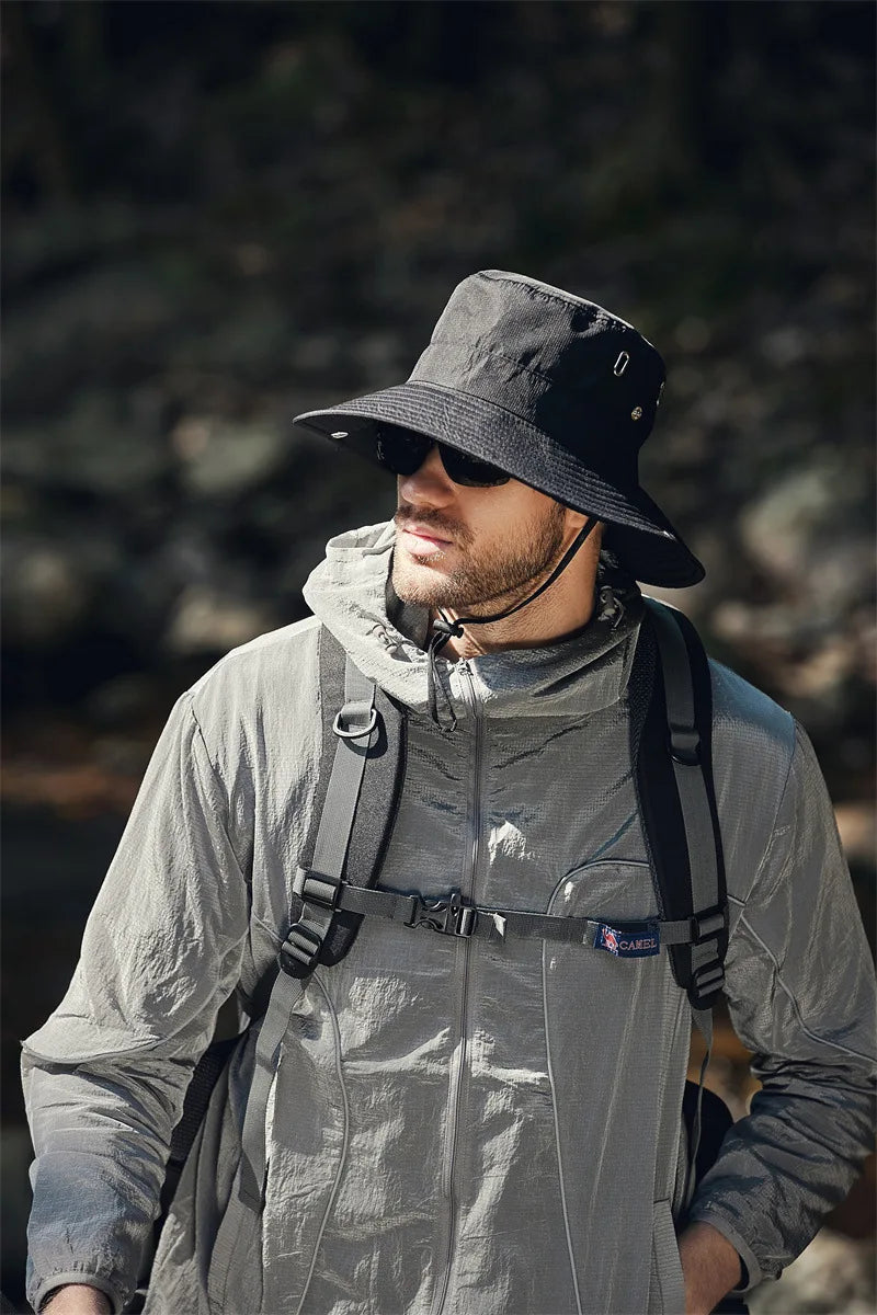 Sombrero de pescador de ala ancha y grande para hombre, gorra impermeable con protección UV para el sol, senderismo, pesca, escalada, sombreros de cubo de Safari de gran tamaño, verano