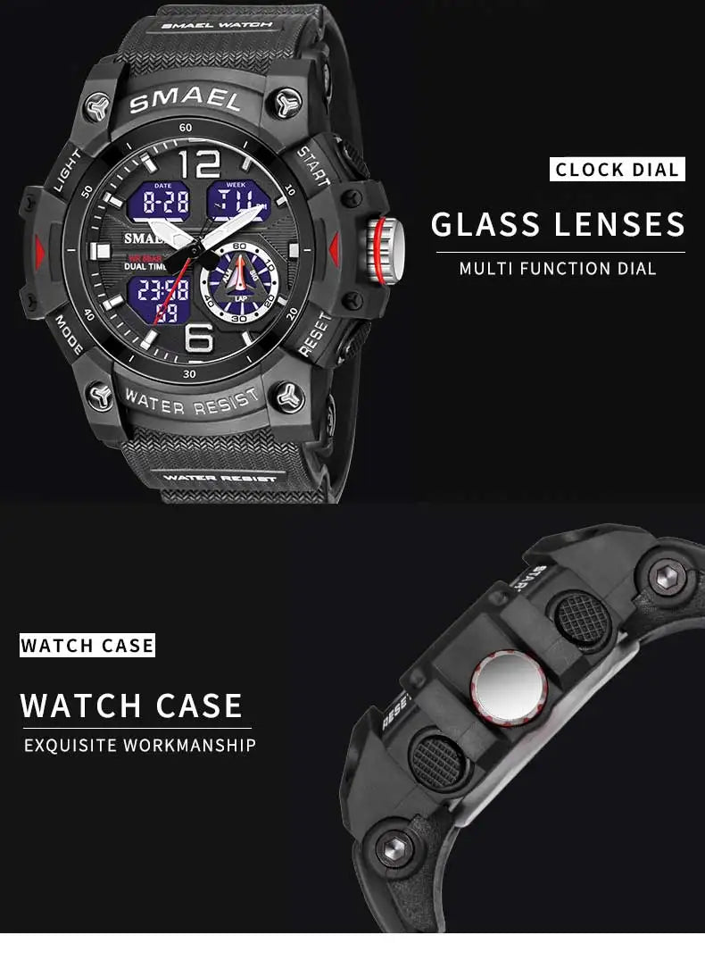 SMAEL-reloj deportivo militar para hombre, cronómetro con alarma, luz trasera Digital LED, pantalla de hora Dual, resistente al agua, 8007