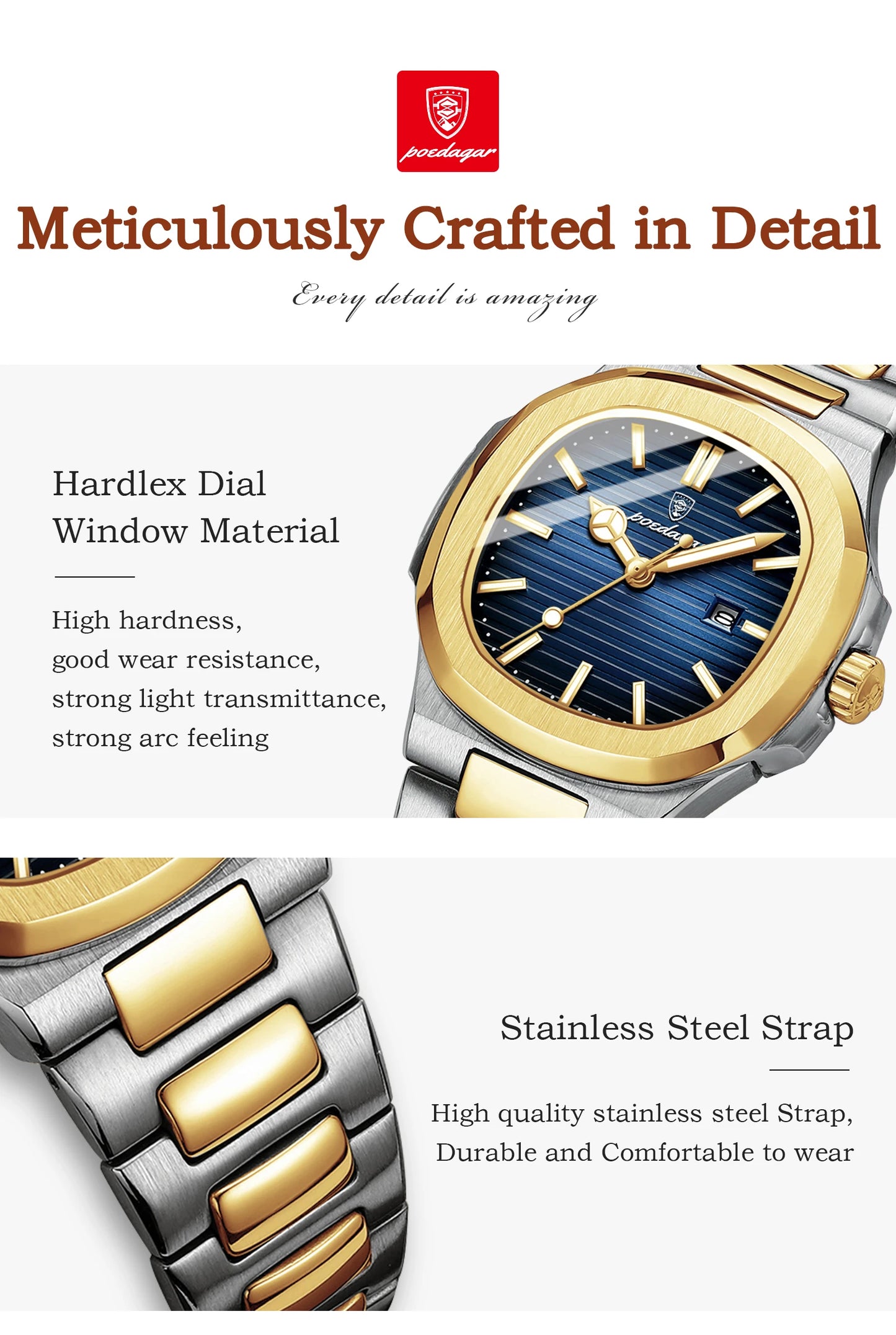 Reloj POEDAGAR cuadrado de lujo para mujer, reloj de pulsera resistente al agua con fecha luminosa para mujer, relojes de cuarzo de moda de acero inoxidable para mujer