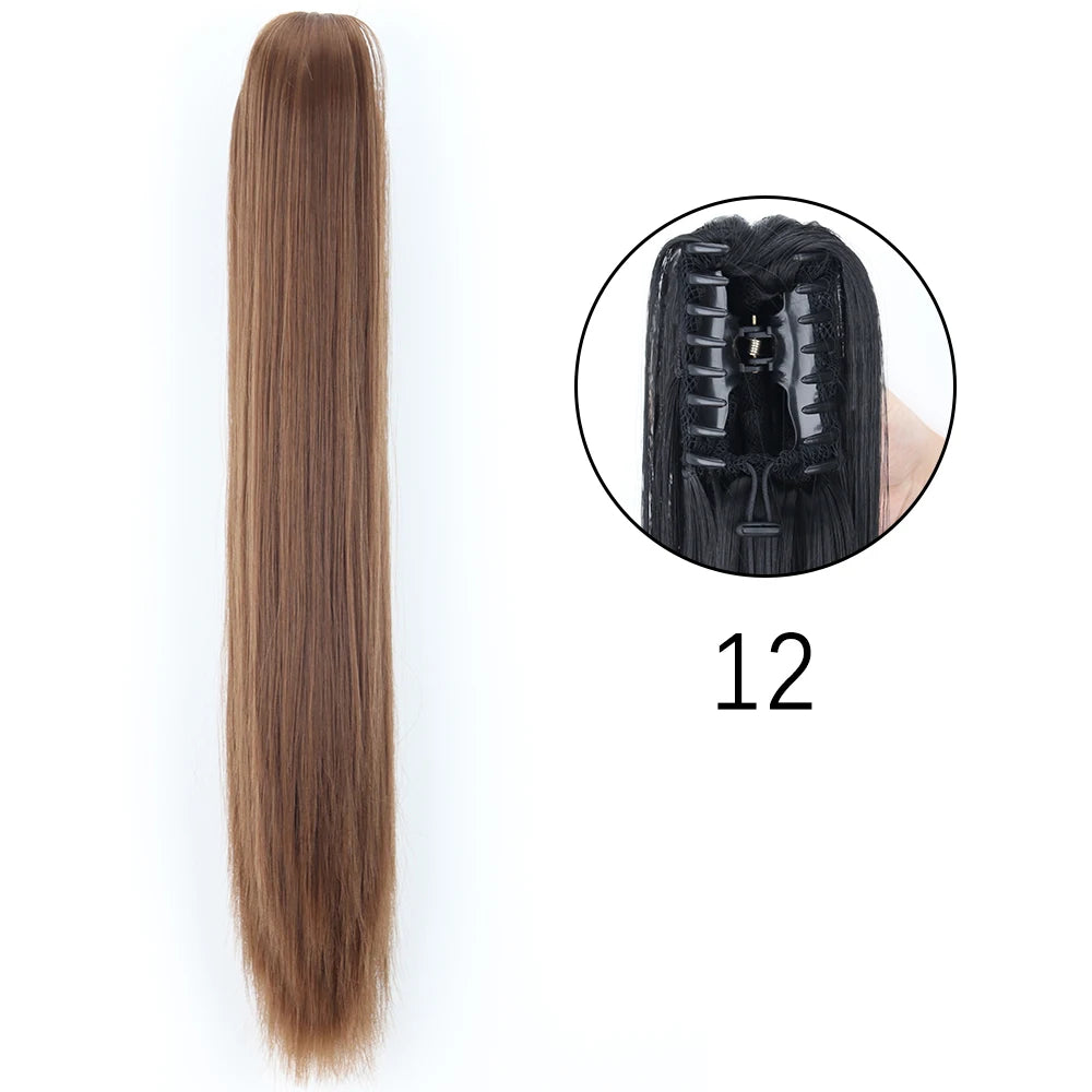 Extensiones de cabello de cola de caballo con Clip de garra larga y recta sintética, pieza de cabello de cola de caballo resistente al calor de 24 pulgadas para mujer, fiesta diaria