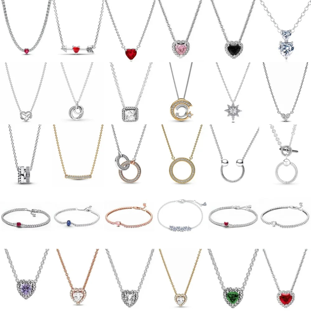 Nuevo original Plata de Ley 925 chapada brillante en forma de corazón collar pulsera mujer regalo de cumpleaños del Día de San Valentín joyería DIY