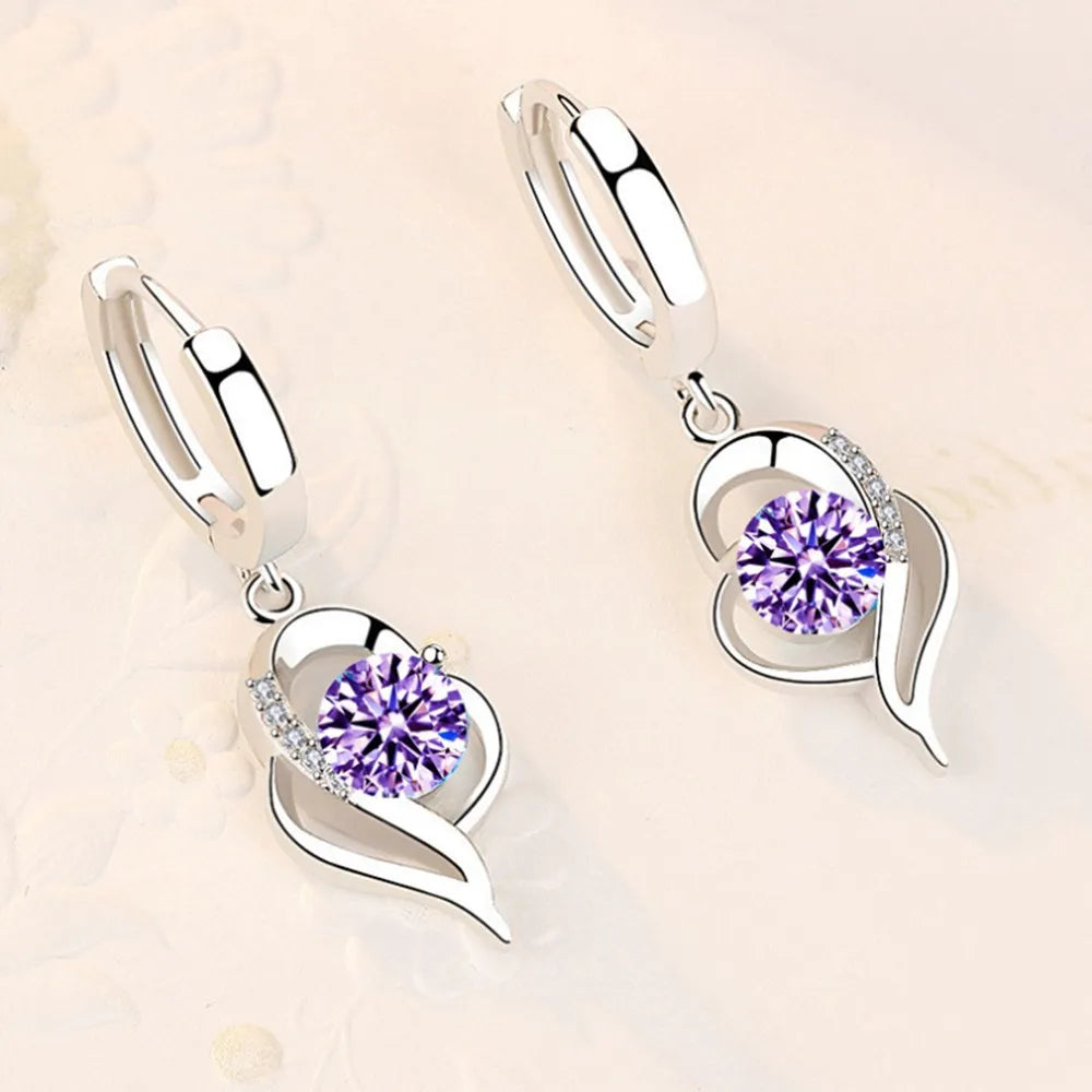 Pendientes de plata de ley 925 con circonita de cristal para mujer, joyería de moda de alta calidad, azul, rosa, blanco y morado, superventas
