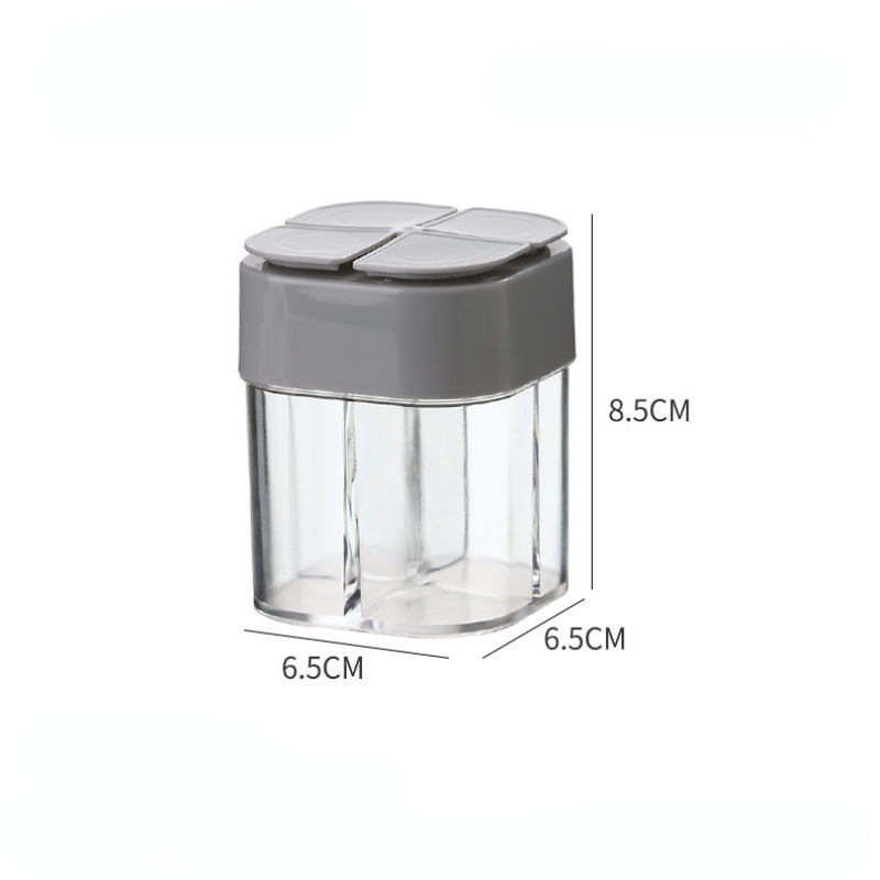 Tarro de condimentos para acampar 4 en 1 con tapa, dispensador de especias transparente, 4 compartimentos para cocinar al aire libre, barbacoa, salero y pimentero