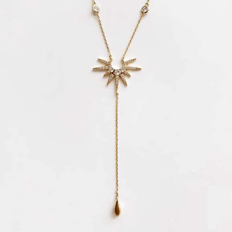 Collares con colgante en forma de Y de Color dorado a la moda para mujeres y niñas, Gargantilla larga con borla de circonia cúbica de lujo, regalo de joyerÃa