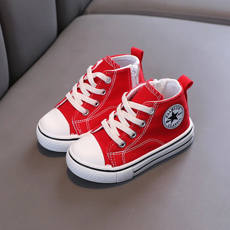 Zapatos de lona de caña media para niños, zapatos informales cómodos de fondo suave para niños y niñas, zapatos de tablero transpirables antideslizantes