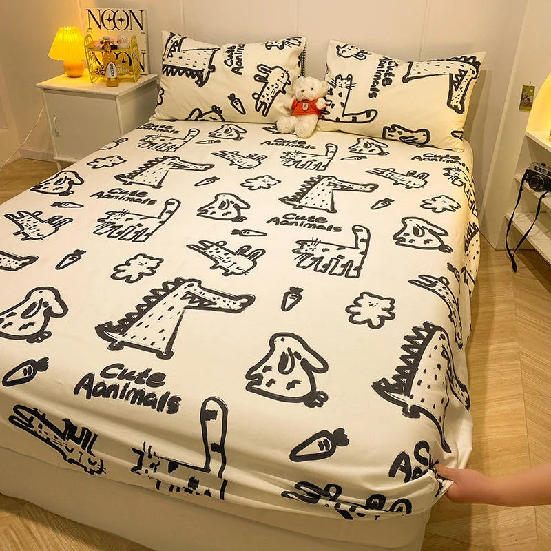 Bonenjoy-sábana bajera de algodón puro con estampado de dibujos animados de coche, funda de cama elástica, Sábana inferior individual, tamaño Queen, sin funda de almohada, 1 unidad