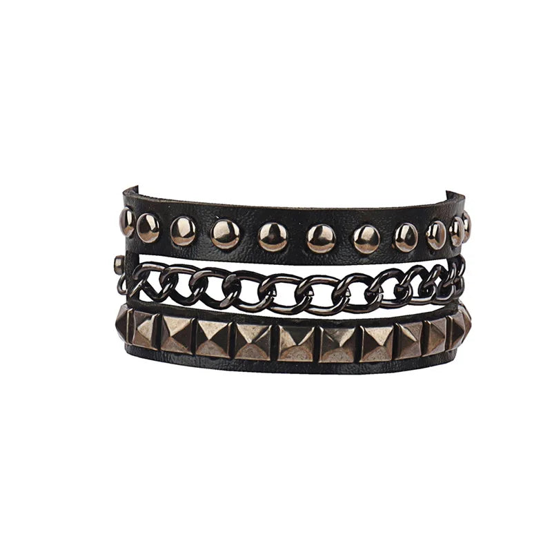 Pulsera Punk de cuero de los años 80 para hombres y mujeres, pulsera gótica Punk Rock, brazalete Unisex para accesorios de recuerdos de fiesta de Halloween