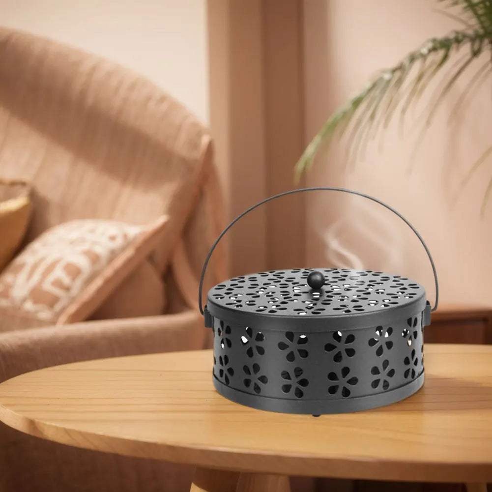 Soporte de bobina de Mosquito de Metal con tapa y mango, quemador de incienso, soporte de bobina repelente de mosquitos para el hogar y Camping al aire libre