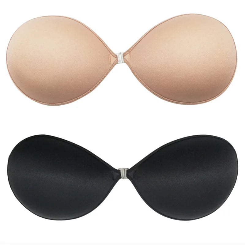 Sujetador Push Up Invisible para mujer, autoadhesivo de silicona, cierre frontal, piel negra pegajosa, sin espalda, sin tirantes, sin costuras