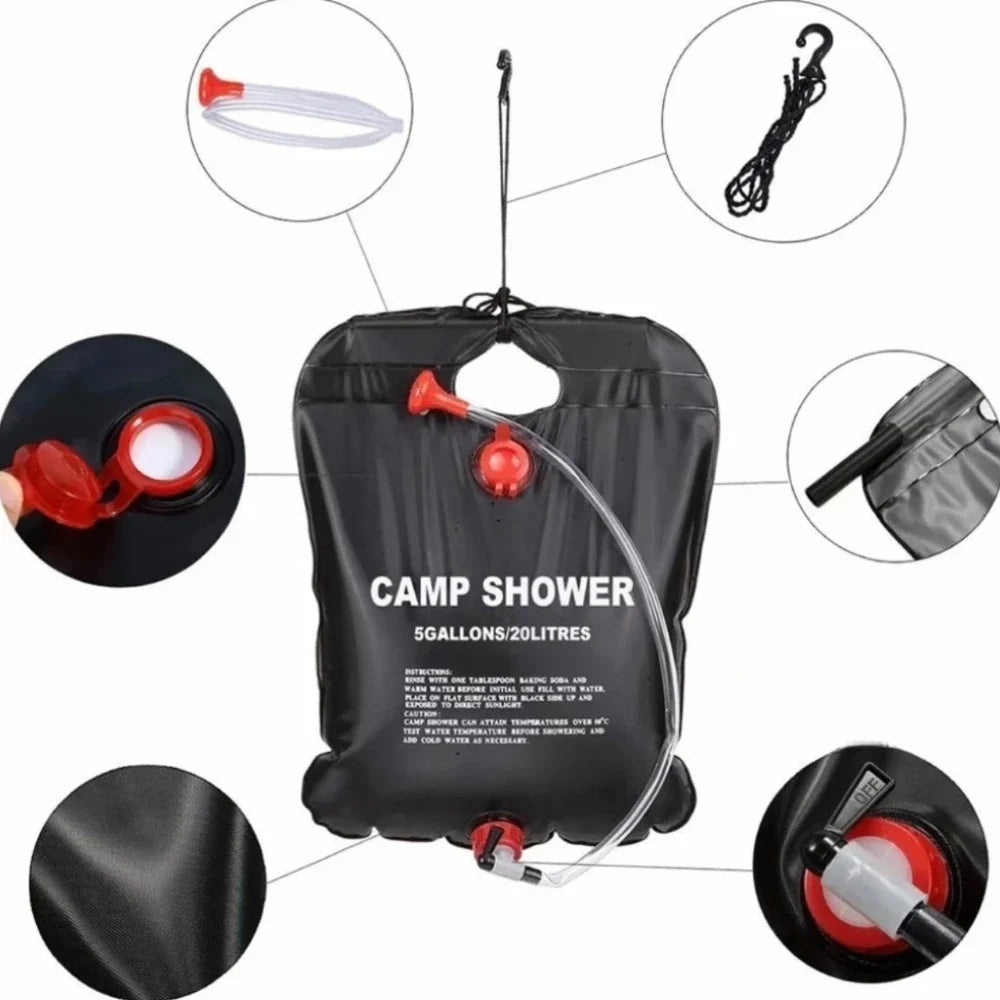 Bolsas de ducha para exteriores, bolsa de ducha Solar plegable, bolsa de agua para baño al aire libre, bolsas de ducha de agua calentadas compactas para acampar, 20/40L, 1 ud.