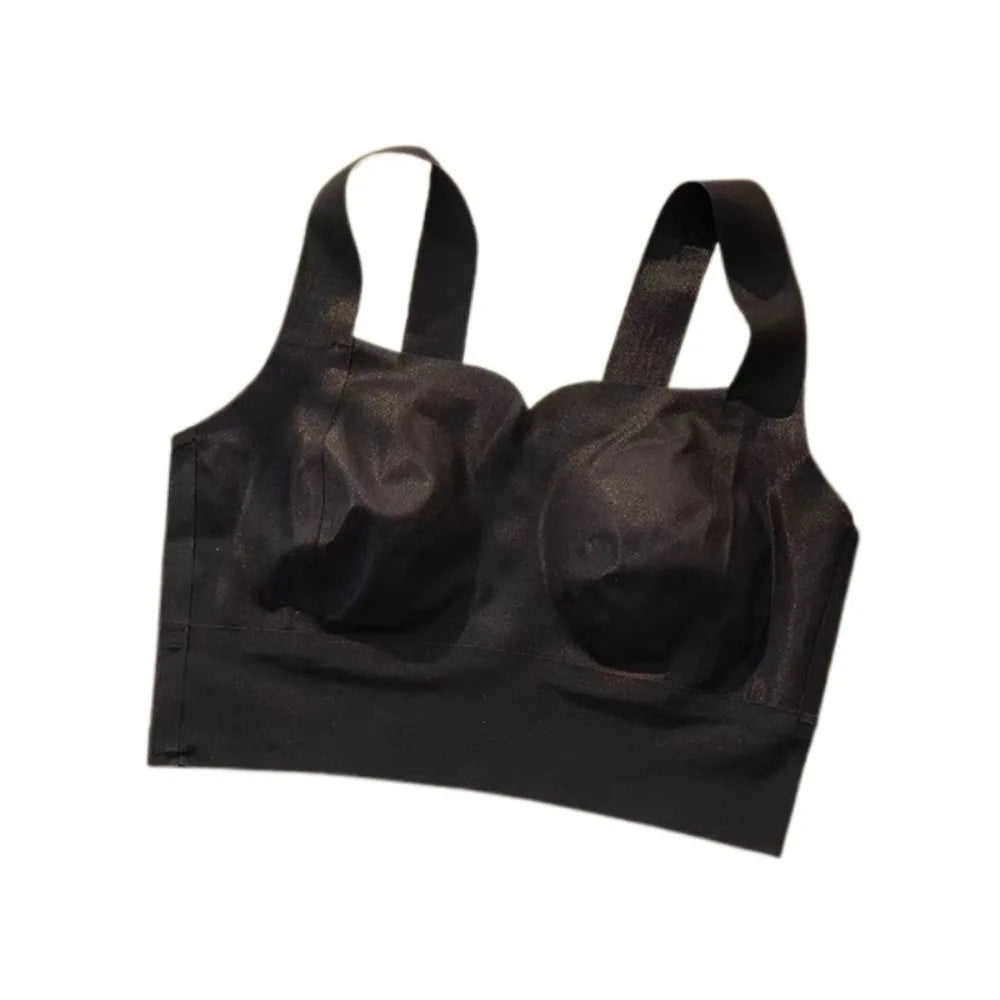 Sujetador ultrafino inalámbrico con escote en V profundo para mujer, sujetador sin costuras con pechos recogidos de seda helada, lencería de Copa grande, sujetadores push-up, regalos